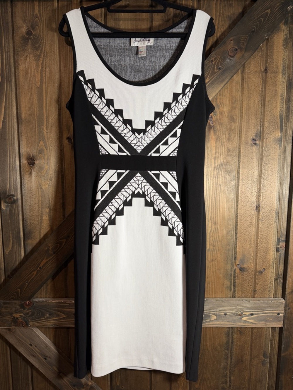 Joseph Ribkoff Black and White Geometric Midi Sheath Dress